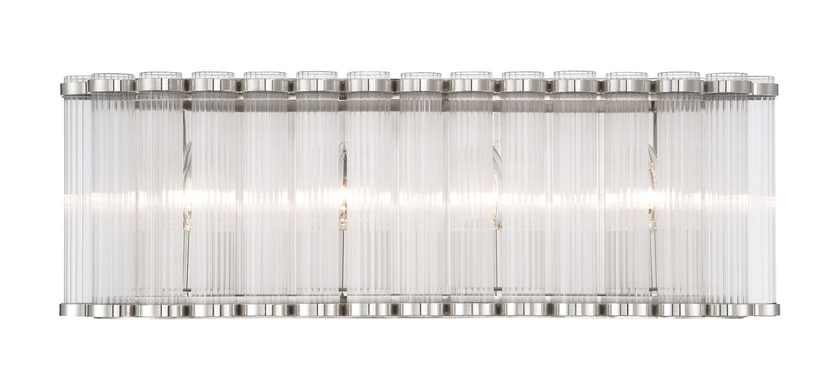 Eurofase Glasbury 24" 4-Light Vanity, Polished Nickel with Ribbed Glass, front view