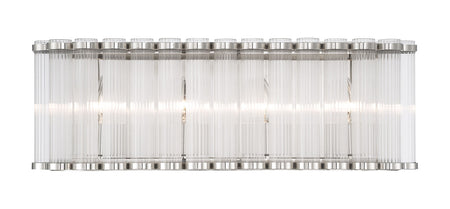 Eurofase Glasbury 24" 4-Light Vanity, Polished Nickel with Ribbed Glass, front view