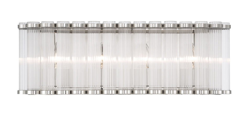 Eurofase Glasbury 24" 4-Light Vanity, Polished Nickel with Ribbed Glass, front view
