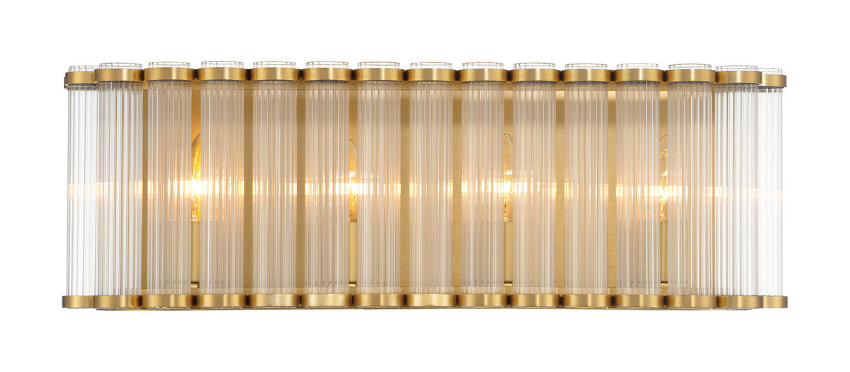 Eurofase Glasbury 24" 4-Light Vanity, Gold with Ribbed Glass, front view