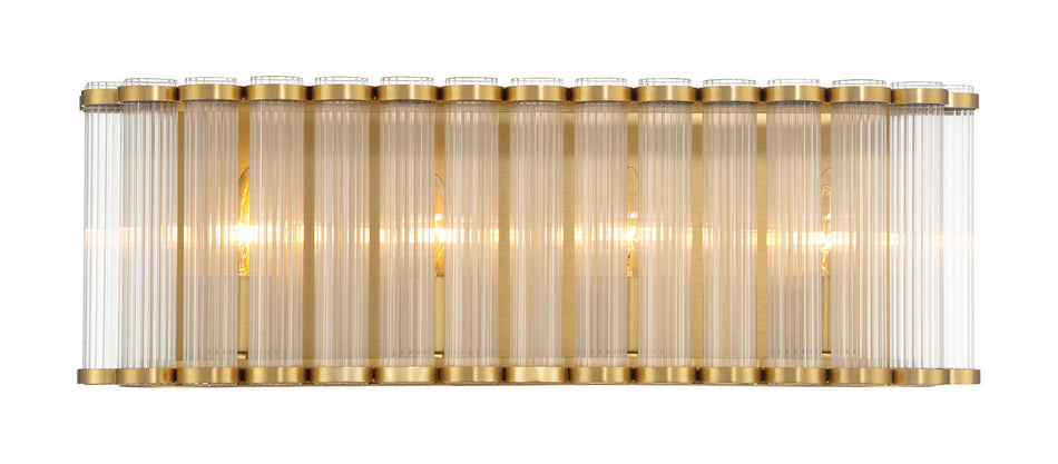Eurofase Glasbury 24" 4-Light Vanity, Gold with Ribbed Glass, front view