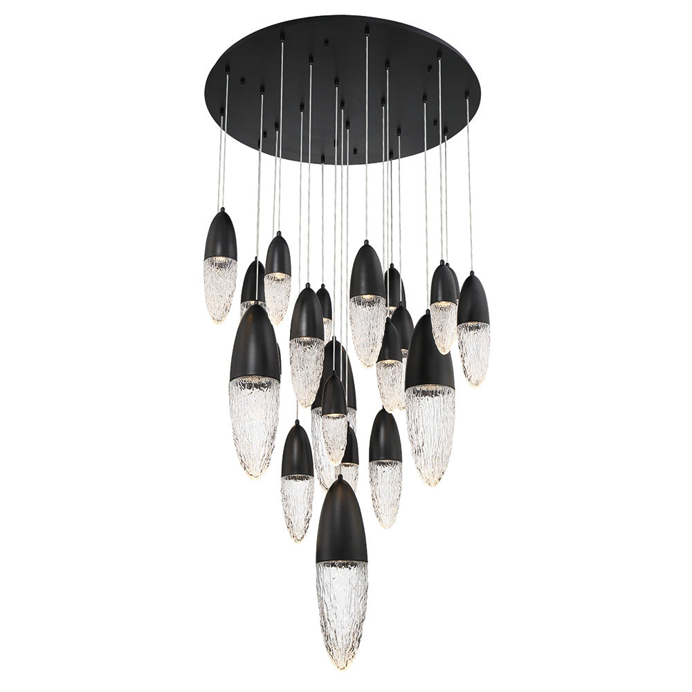 Eurofase Ecrou 40" 22-Light Chandelier, Matte Black with Clear Glass, front view