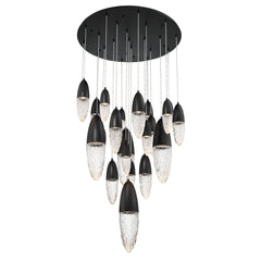 Eurofase Ecrou 40" 22-Light Chandelier, Matte Black with Clear Glass, front view