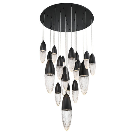 Eurofase Ecrou 40" 22-Light Chandelier, Matte Black with Clear Glass, front view
