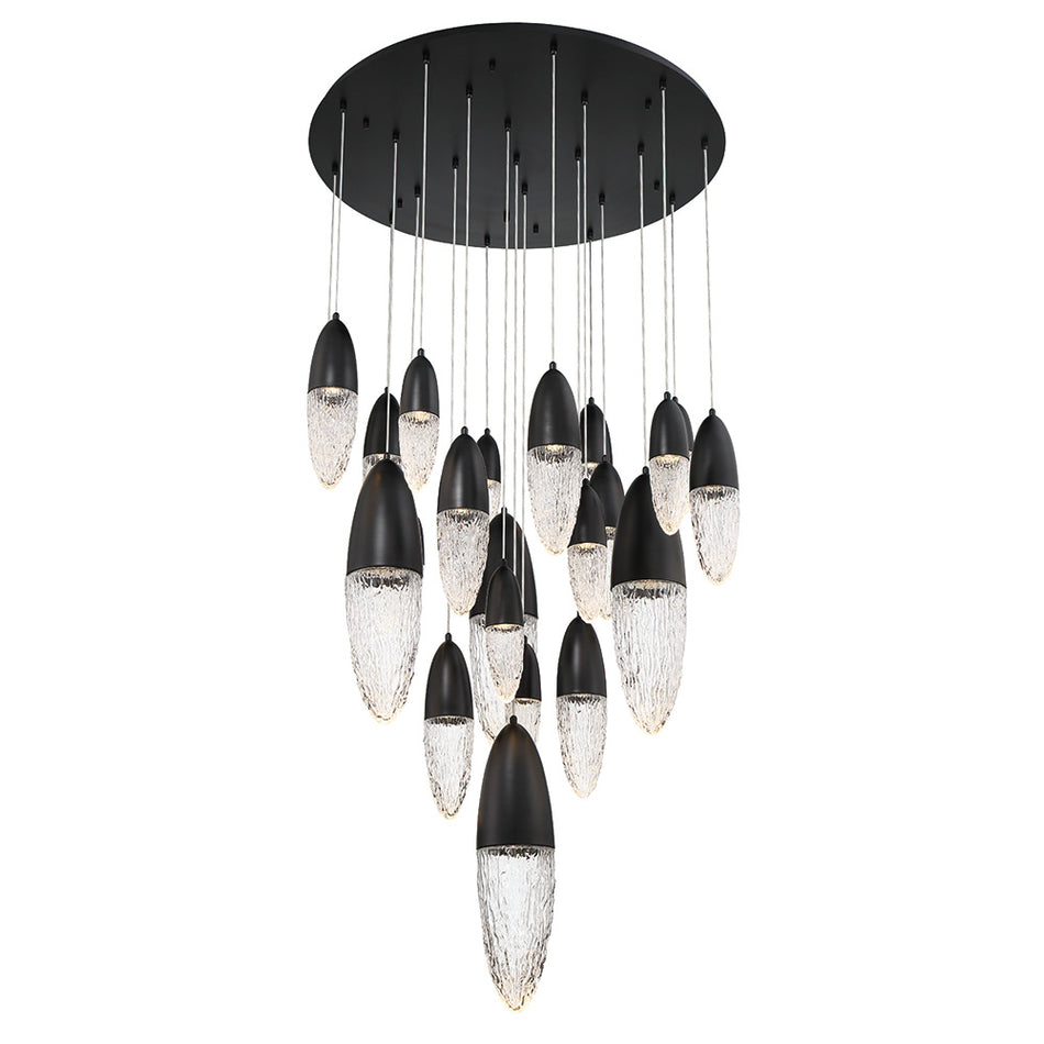 Eurofase Ecrou 40" 22-Light Chandelier, Matte Black with Clear Glass, front view