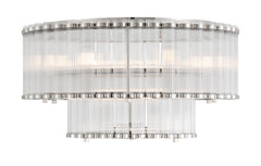 Eurofase Glasbury 24" 9-Light Flush Mount, Polished Nickel with Ribbed Glass, front view
