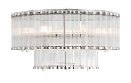 Eurofase Glasbury 24" 9-Light Flush Mount, Polished Nickel with Ribbed Glass, front view
