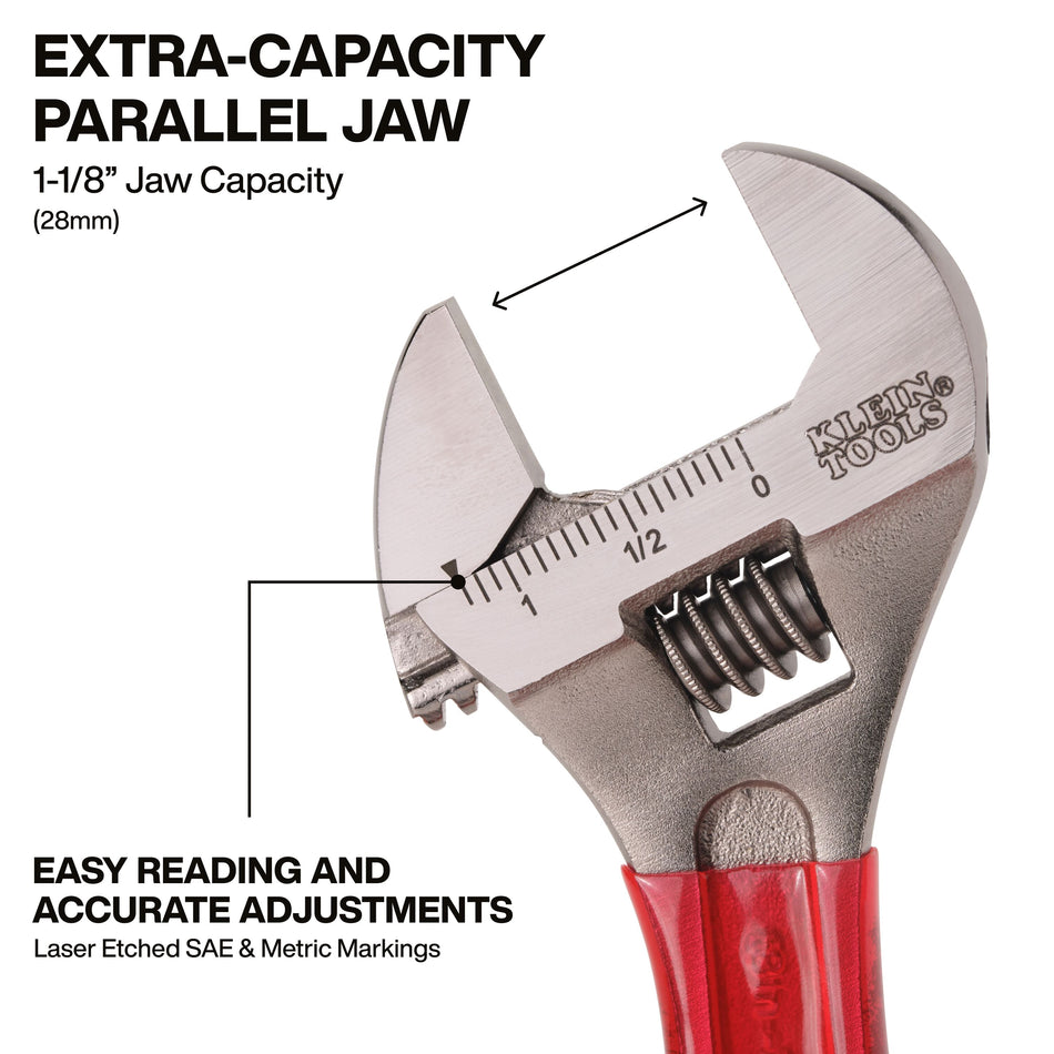 Klein Tools D507-8 Adjustable Wrench, Extra Capacity 8-Inch - additional view