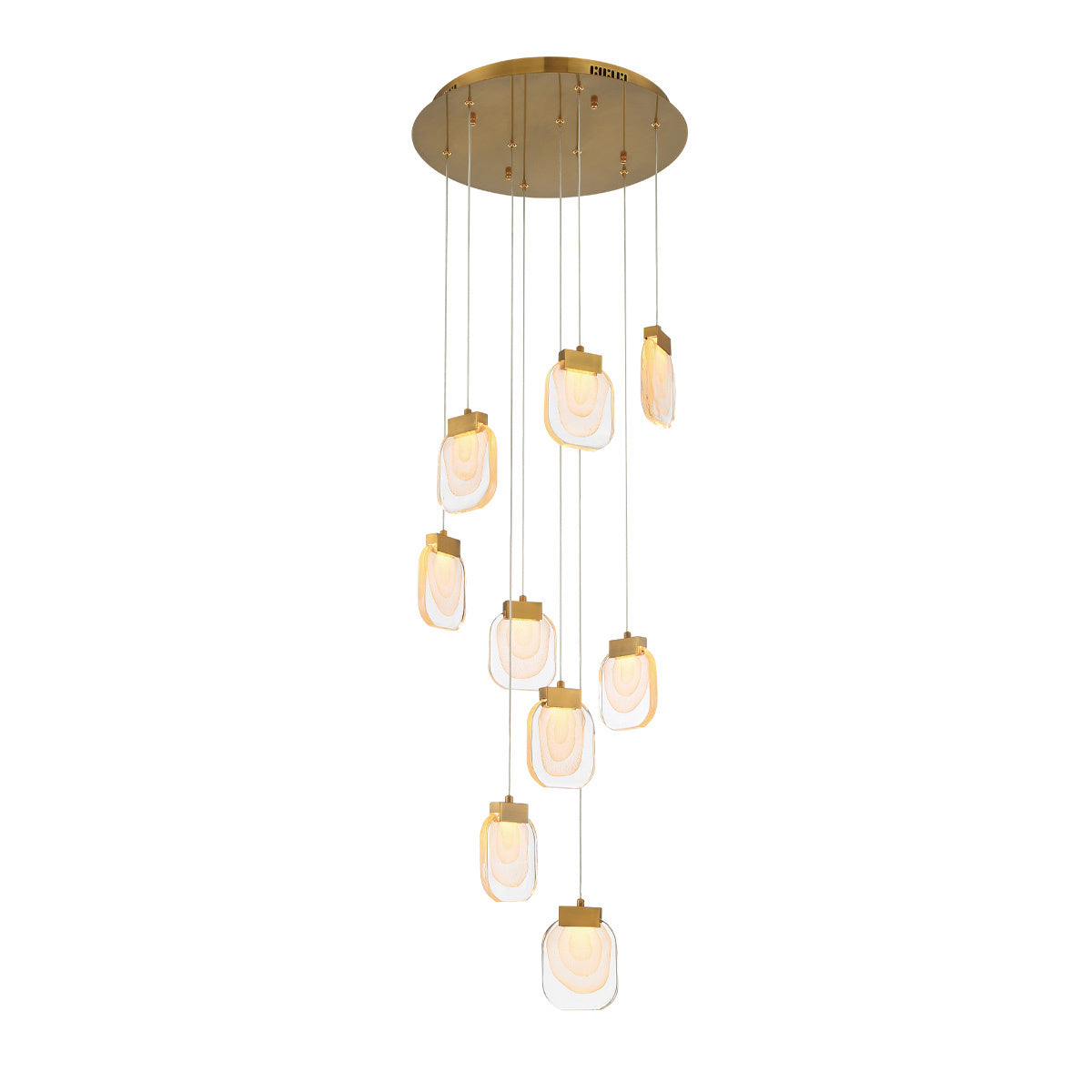 Eurofase Paget 20" 9-Light LED Chandelier, Matte Gold with Clear Glass, front view