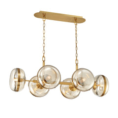Eurofase Nottingham 43" 6-Light Chandelier, Antique Brass with Amber Glass, front view