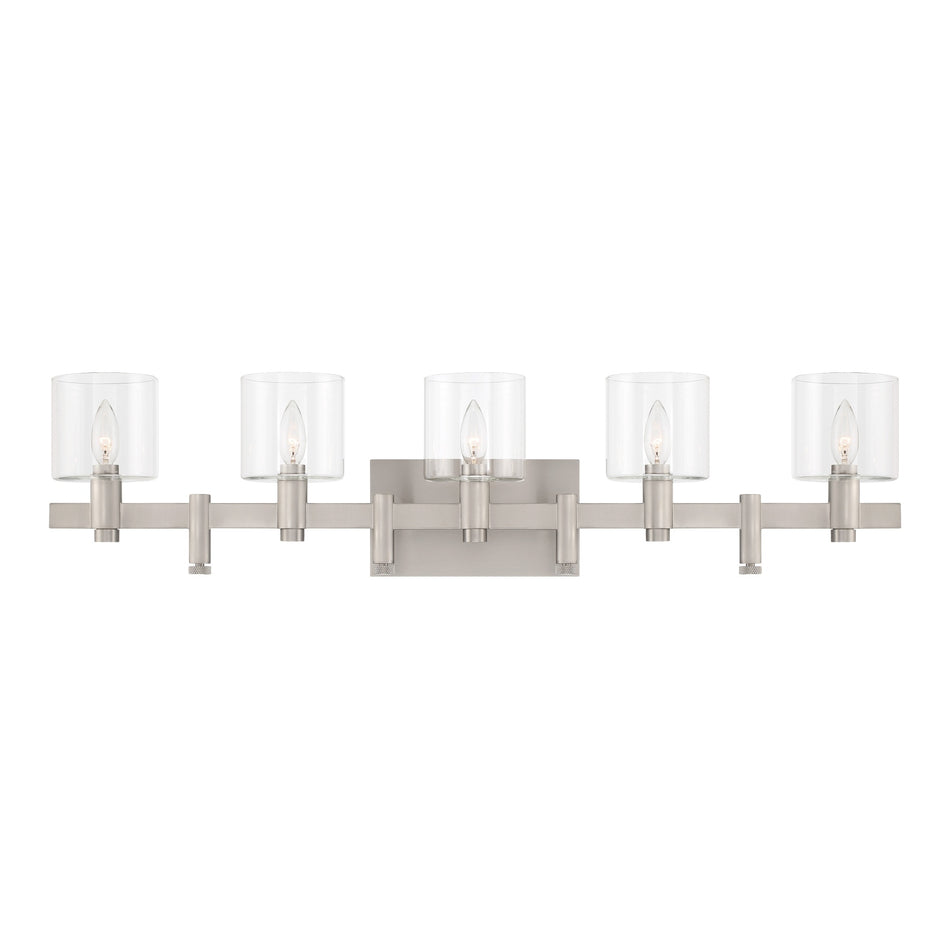 Eurofase Decato 38" 5-Light Vanity, Satin Nickel with Clear Glass, front view