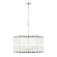 Eurofase Glasbury 24" 6-Light Chandelier, Polished Nickel with Ribbed Glass, front view