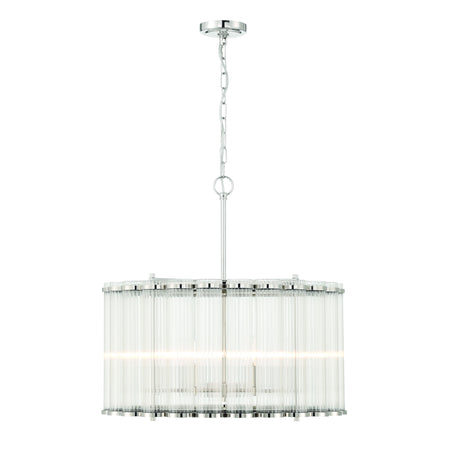 Eurofase Glasbury 24" 6-Light Chandelier, Polished Nickel with Ribbed Glass, front view