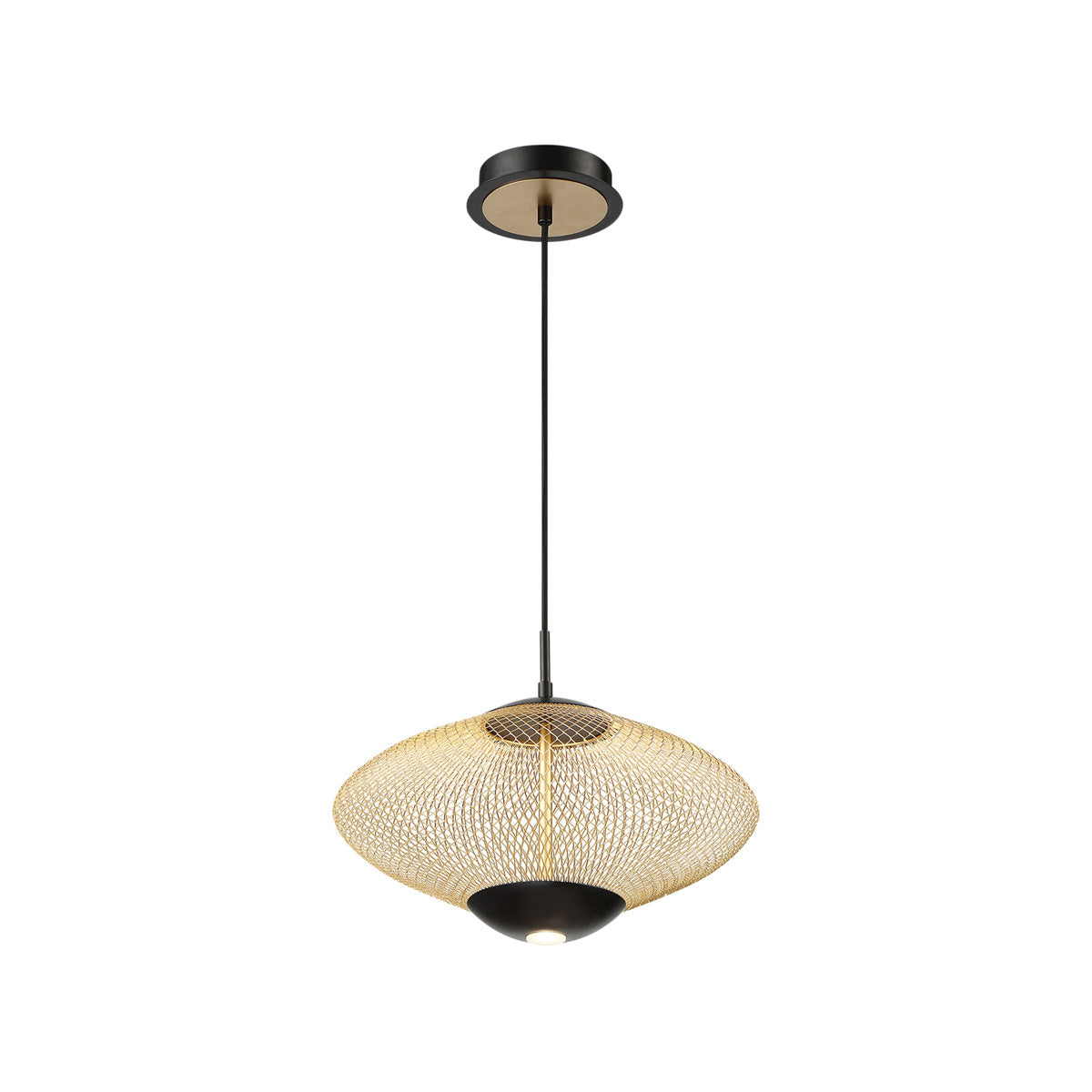 Eurofase Park 14" 2-Light LED Pendant, Matte Black with Gold Steel, front view