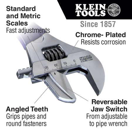 Reversible Jaw/Adjustable Pipe Wrench, 10-Inch