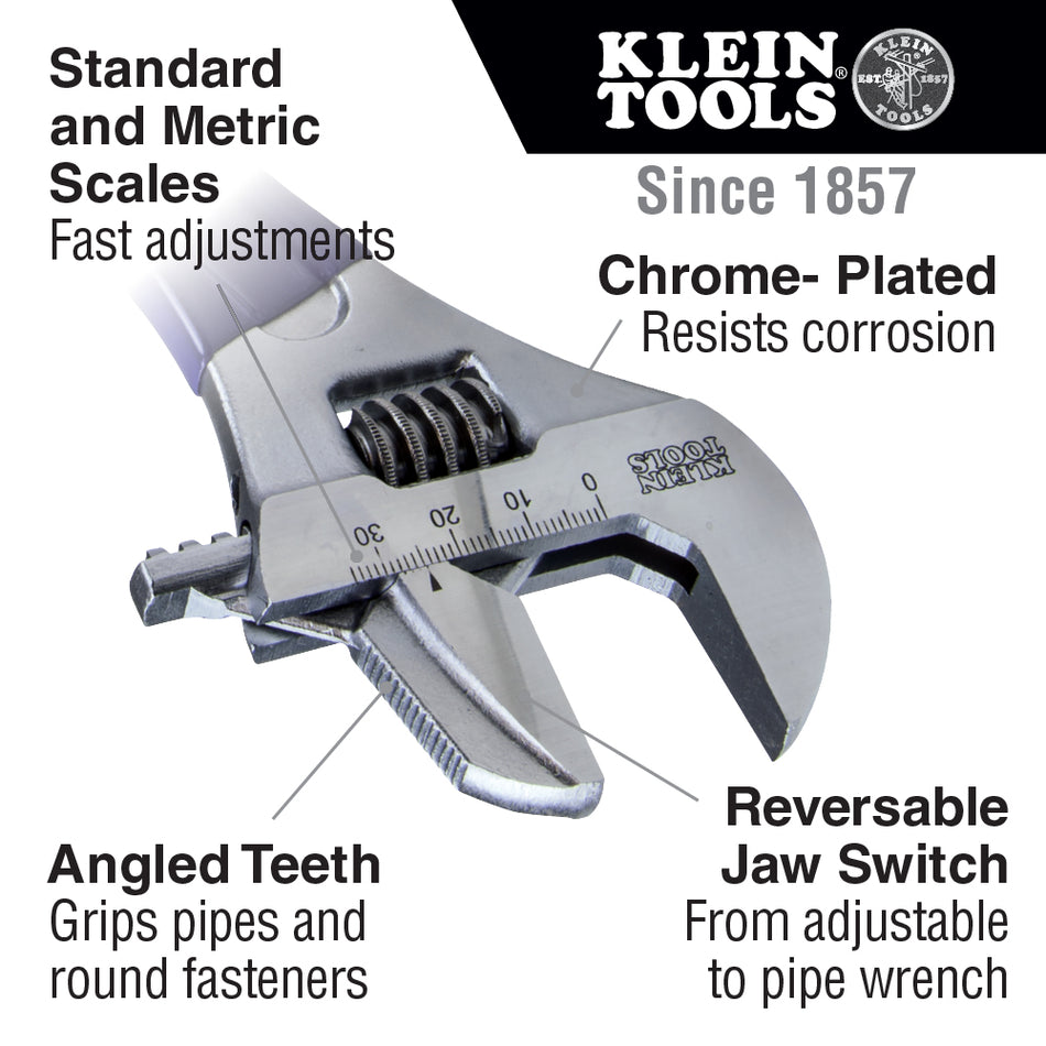 Klein Tools D86930 Reversible Jaw/Adjustable Pipe Wrench, 10-Inch - feature detail