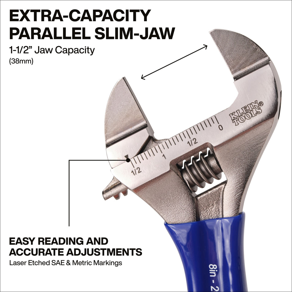 Klein Tools D86936 Slim-Jaw Adjustable Wrench, 8-Inch - additional view