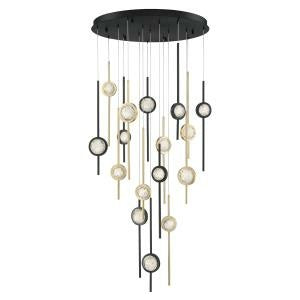 Eurofase Barletta 32" 16-Light LED Chandelier, Gold-Black Mix, front view