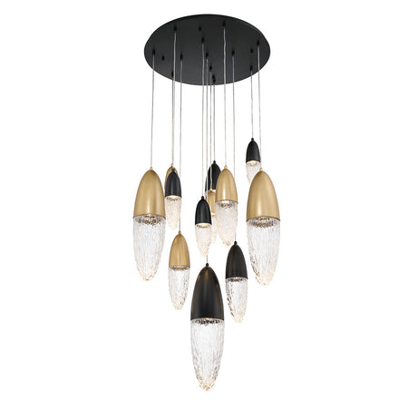 Eurofase Ecrou 30" 12-Light Chandelier, Gold-Black Mix with Clear Glass, front view
