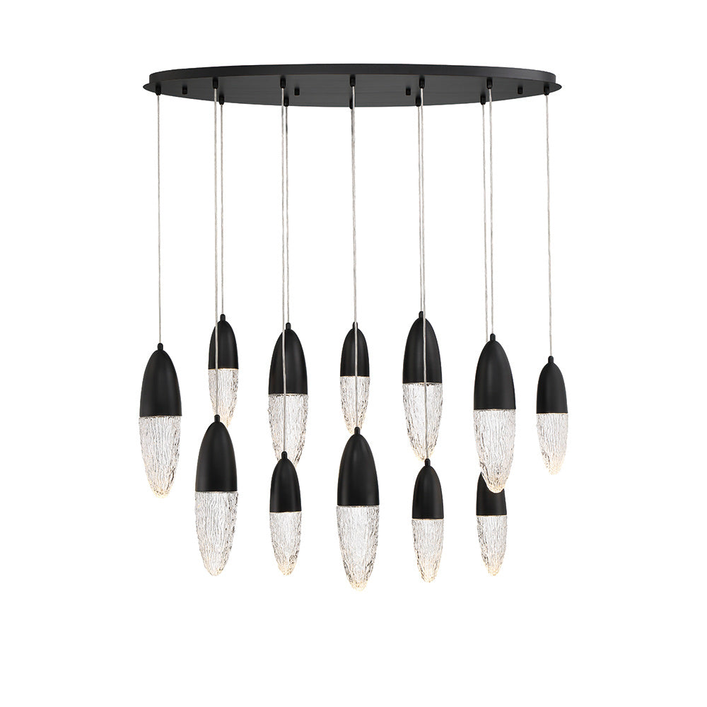 Eurofase Ecrou 44" 12-Light Chandelier, Matte Black with Clear Glass, front view