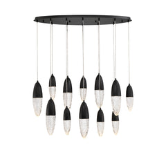 Eurofase Ecrou 44" 12-Light Chandelier, Matte Black with Clear Glass, front view