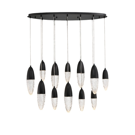 Eurofase Ecrou 44" 12-Light Chandelier, Matte Black with Clear Glass, front view