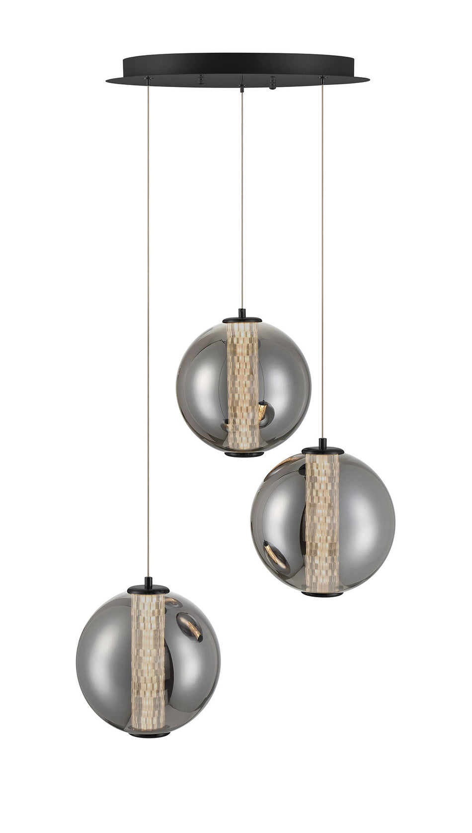 Eurofase Atomo 21" 3-Light Chandelier, Matte Black with Smoked Glass, front view