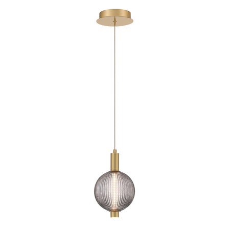 Eurofase Palmas 10" LED Pendant, Gold with Smoked Glass, front view
