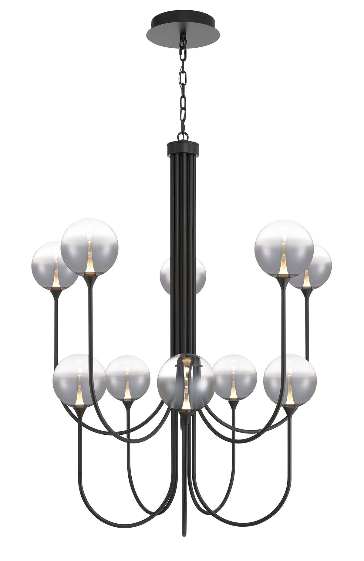 Eurofase Iissa 40" 10-Light LED Chandelier, Matte Black with Smoked Glass, front view