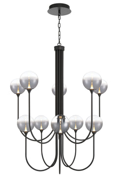 Eurofase Iissa 40" 10-Light LED Chandelier, Matte Black with Smoked Glass, front view