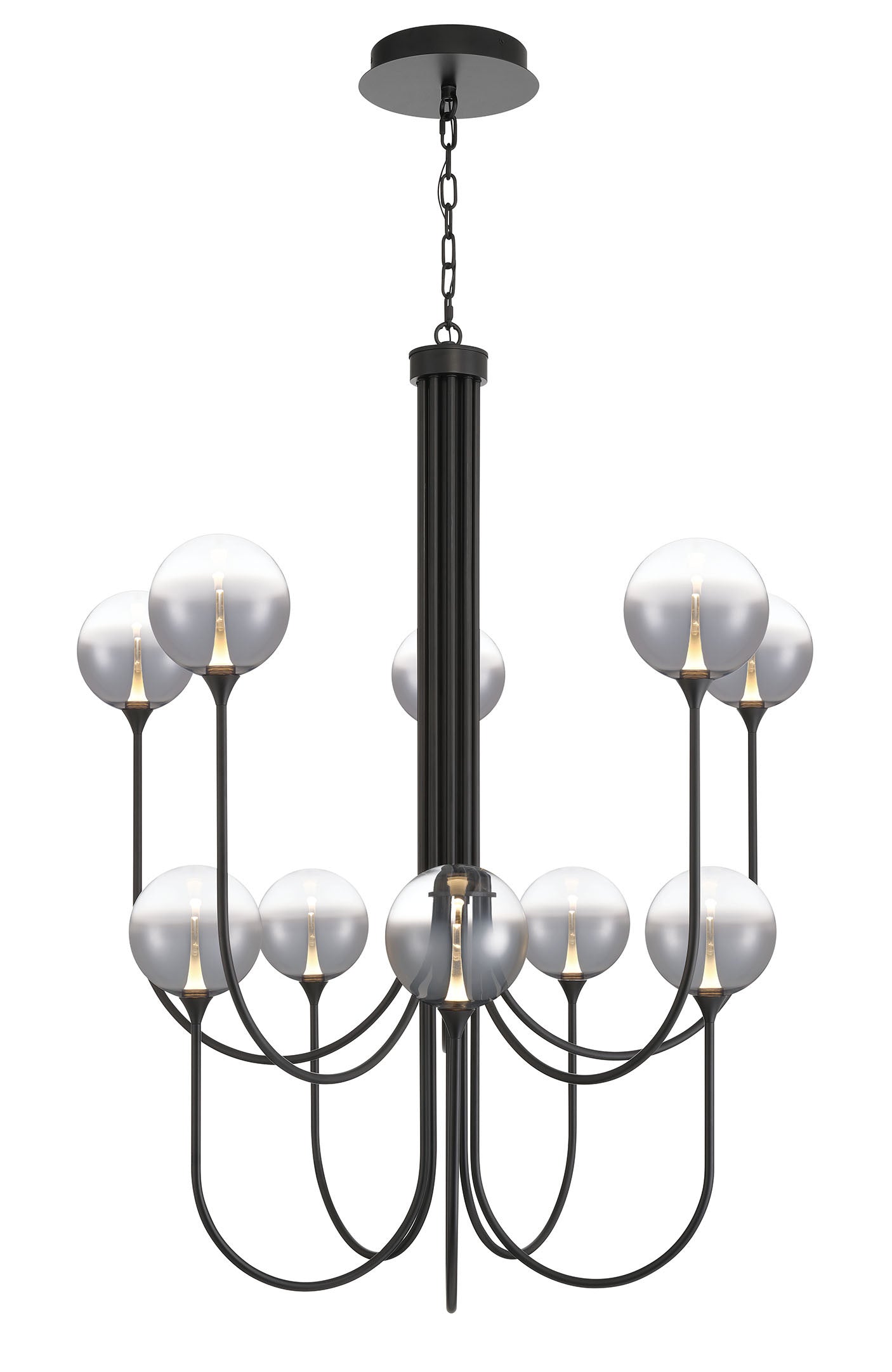 Eurofase Iissa 40" 10-Light LED Chandelier, Matte Black with Smoked Glass, front view