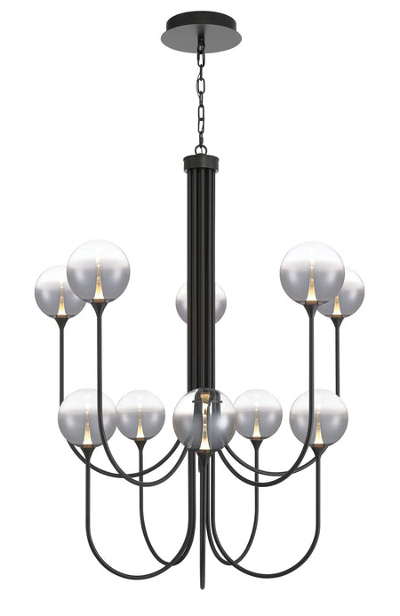 Eurofase Iissa 40" 10-Light LED Chandelier, Matte Black with Smoked Glass, front view