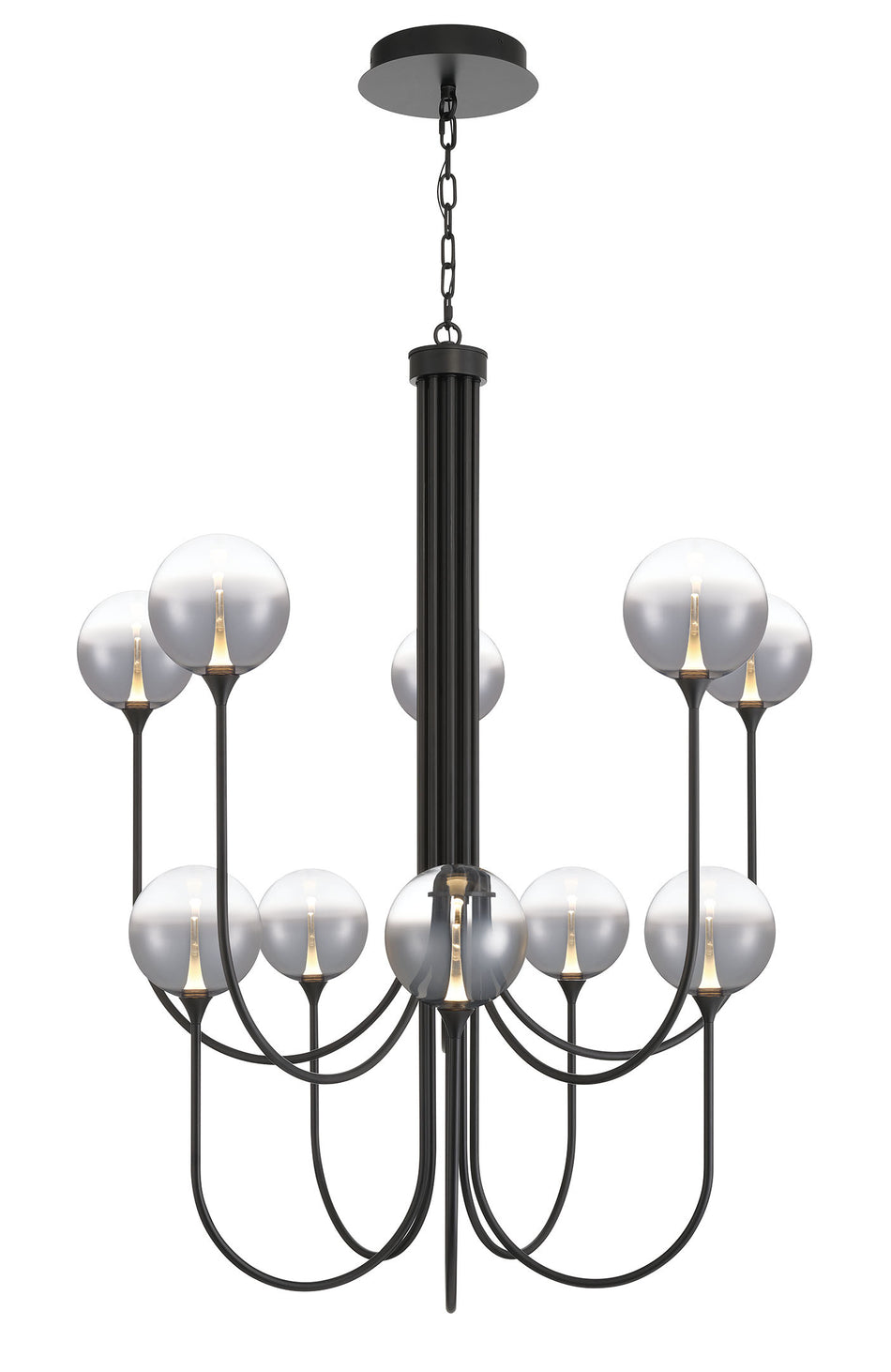 Eurofase Iissa 40" 10-Light LED Chandelier, Matte Black with Smoked Glass, front view