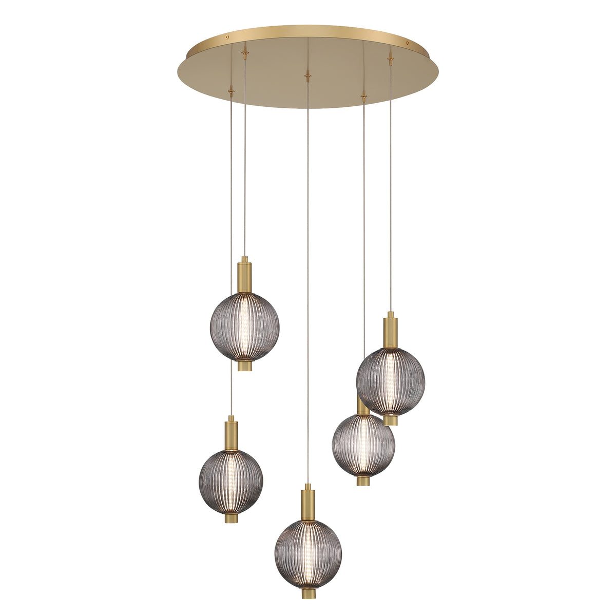 Eurofase Palmas 24" 5-Light LED Chandelier, Gold with Smoked Glass, front view