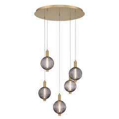 Eurofase Palmas 24" 5-Light LED Chandelier, Gold with Smoked Glass, front view