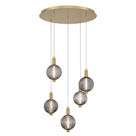 Eurofase Palmas 24" 5-Light LED Chandelier, Gold with Smoked Glass, front view