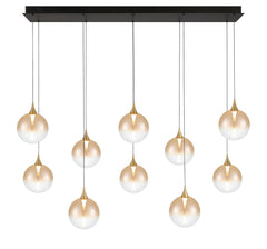 Eurofase Iissa 47" 10-Light LED Chandelier, Gold with Amber Glass, front view