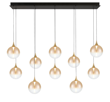 Eurofase Iissa 47" 10-Light LED Chandelier, Gold with Amber Glass, front view