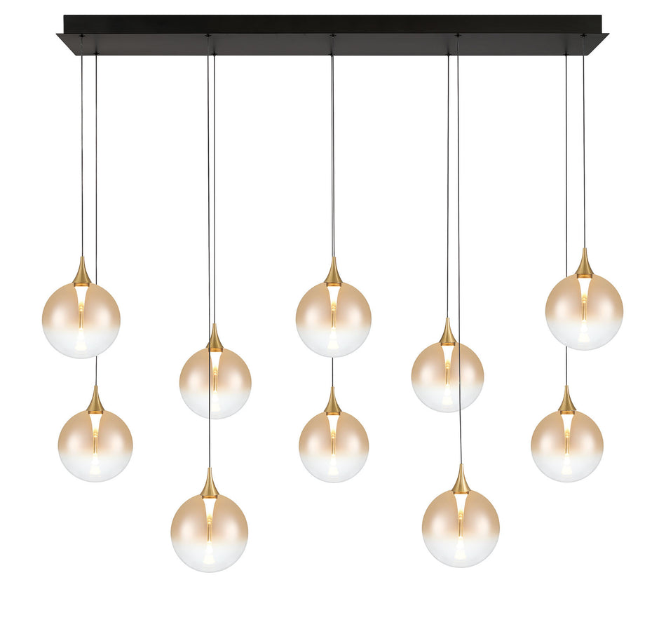 Eurofase Iissa 47" 10-Light LED Chandelier, Gold with Amber Glass, front view