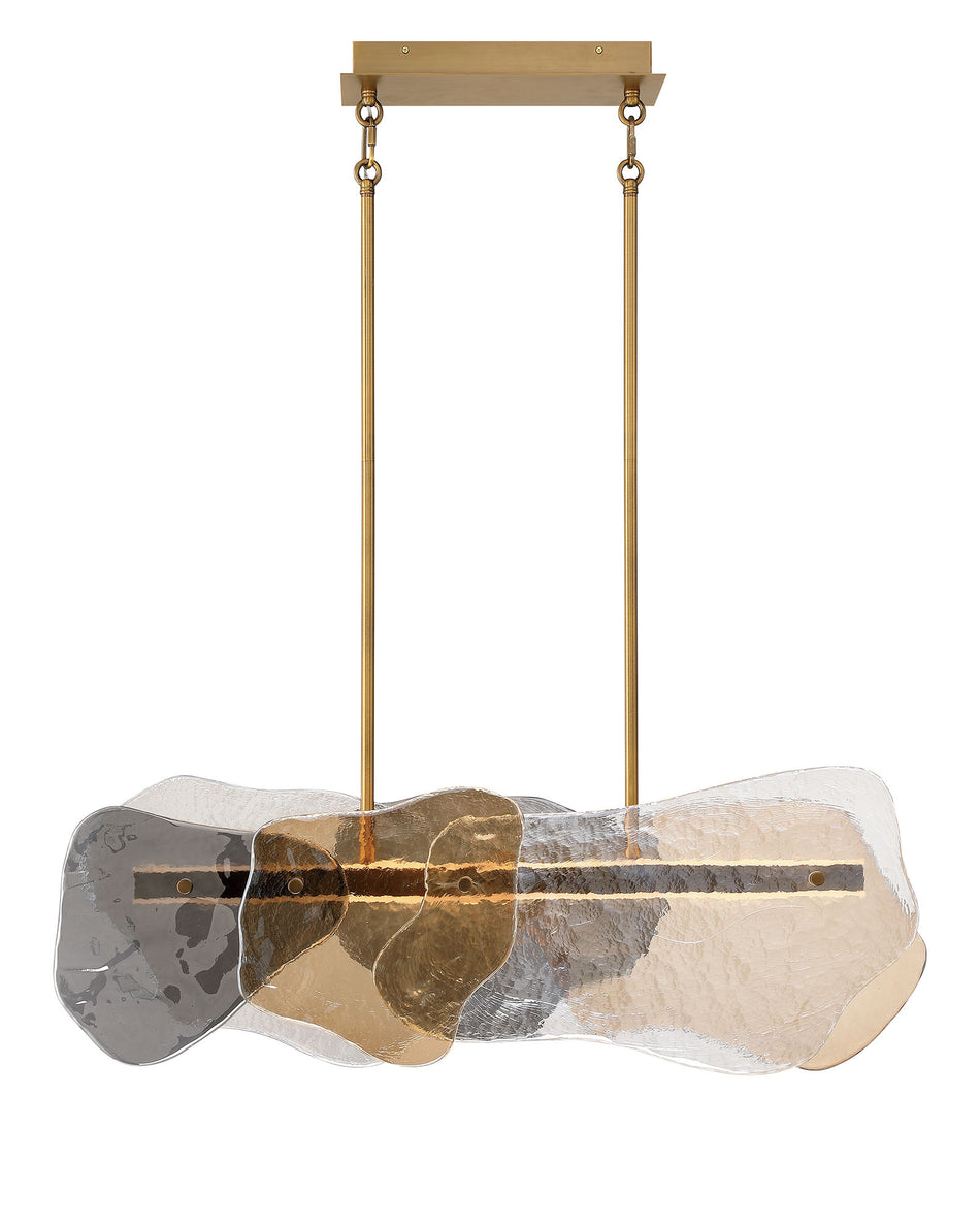 Eurofase Grotto 40" Chandelier, Antique Brass with Mixed Glass, front view
