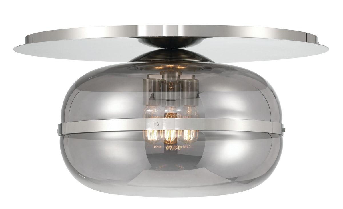 Eurofase Nottingham 20" 3-Light Flush Mount, Polished Nickel with Smoked Glass, front view