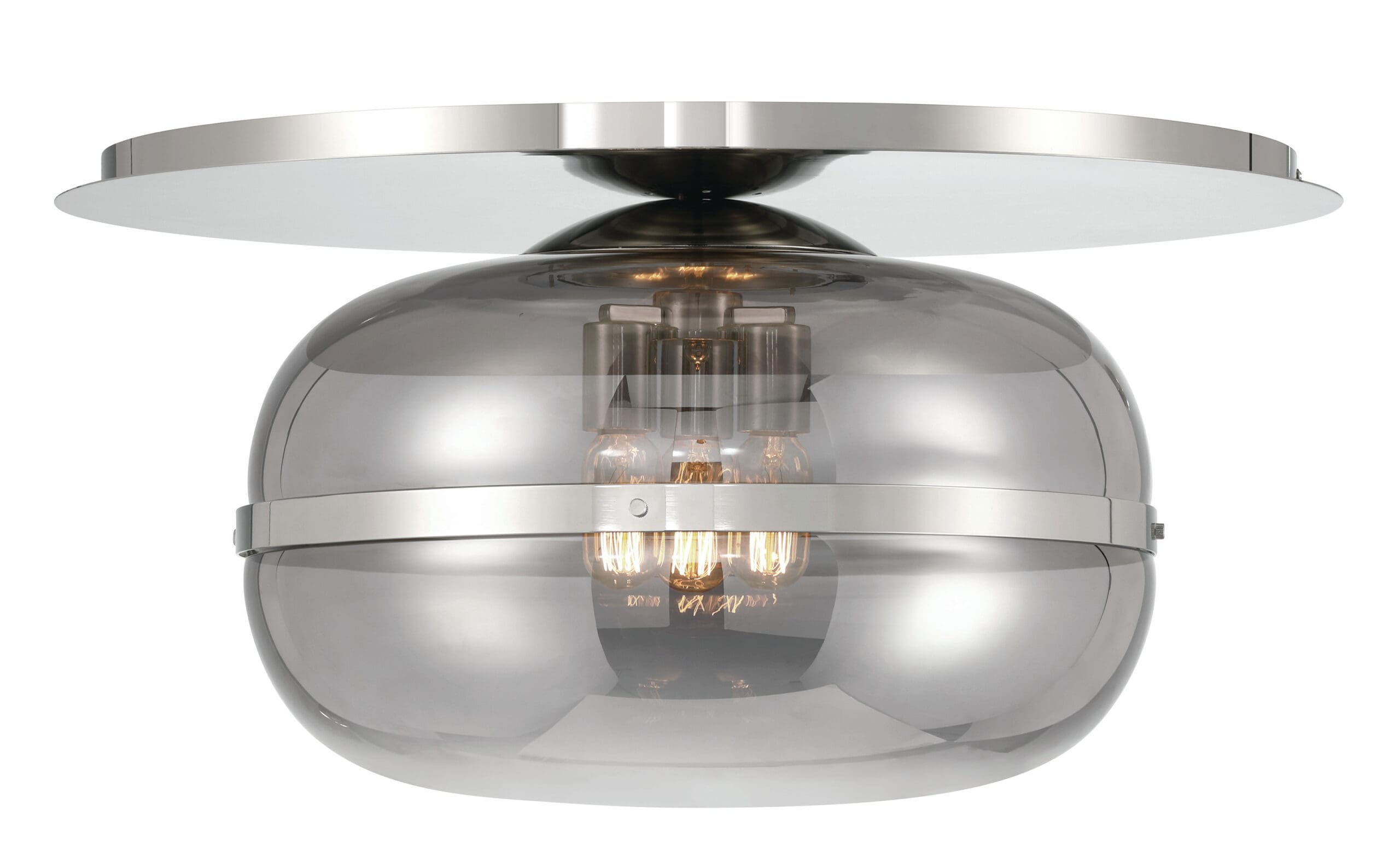 Eurofase Nottingham 20" 3-Light Flush Mount, Polished Nickel with Smoked Glass, front view