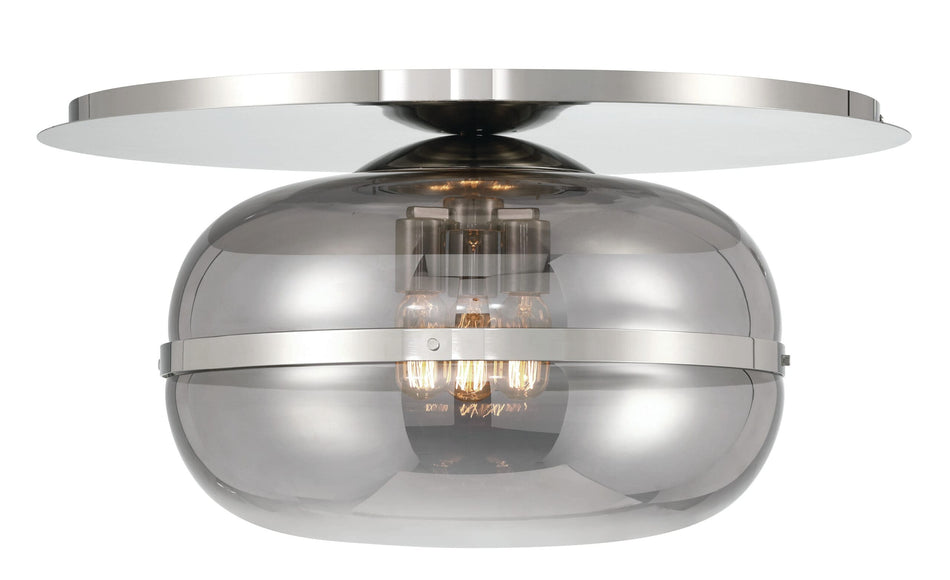 Eurofase Nottingham 20" 3-Light Flush Mount, Polished Nickel with Smoked Glass, front view