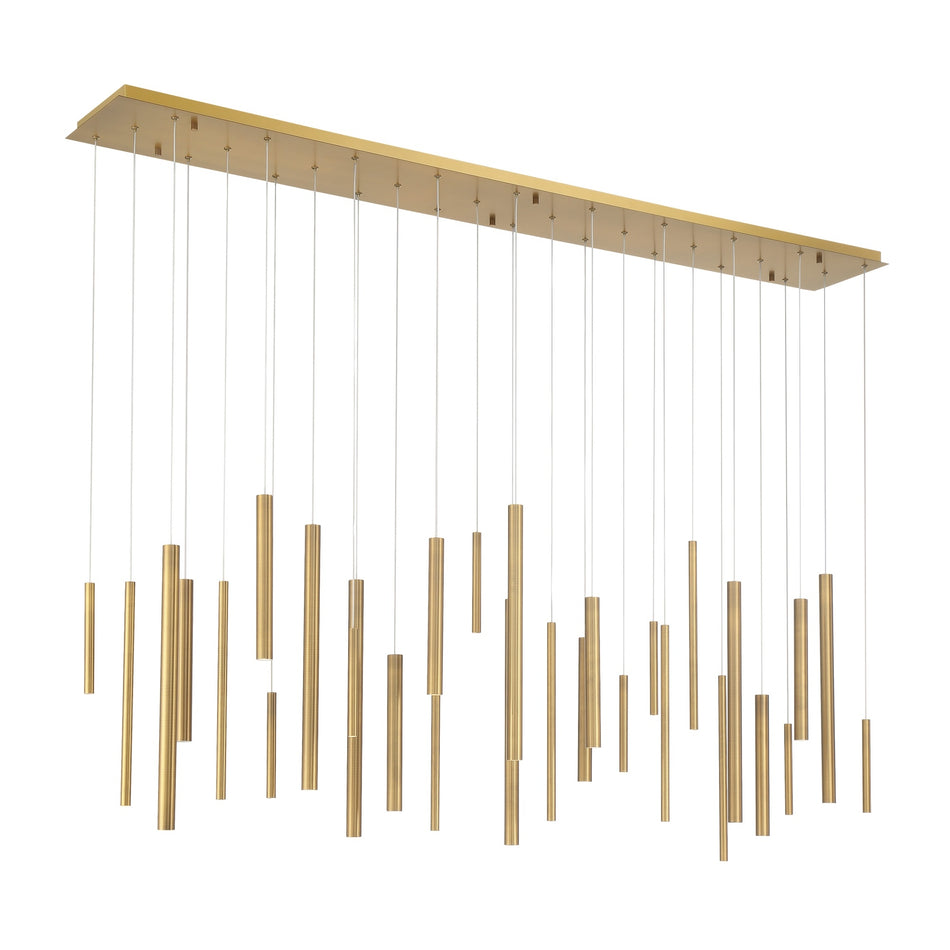 Eurofase Santana 72" 30-Light LED Chandelier, Antique Brass, front view