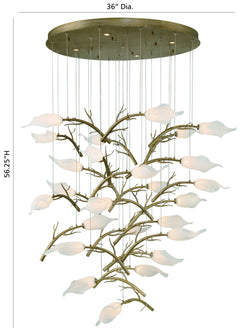 Eurofase Matera 56" 25-Light LED Chandelier, Antique Gold with White Glass, front view