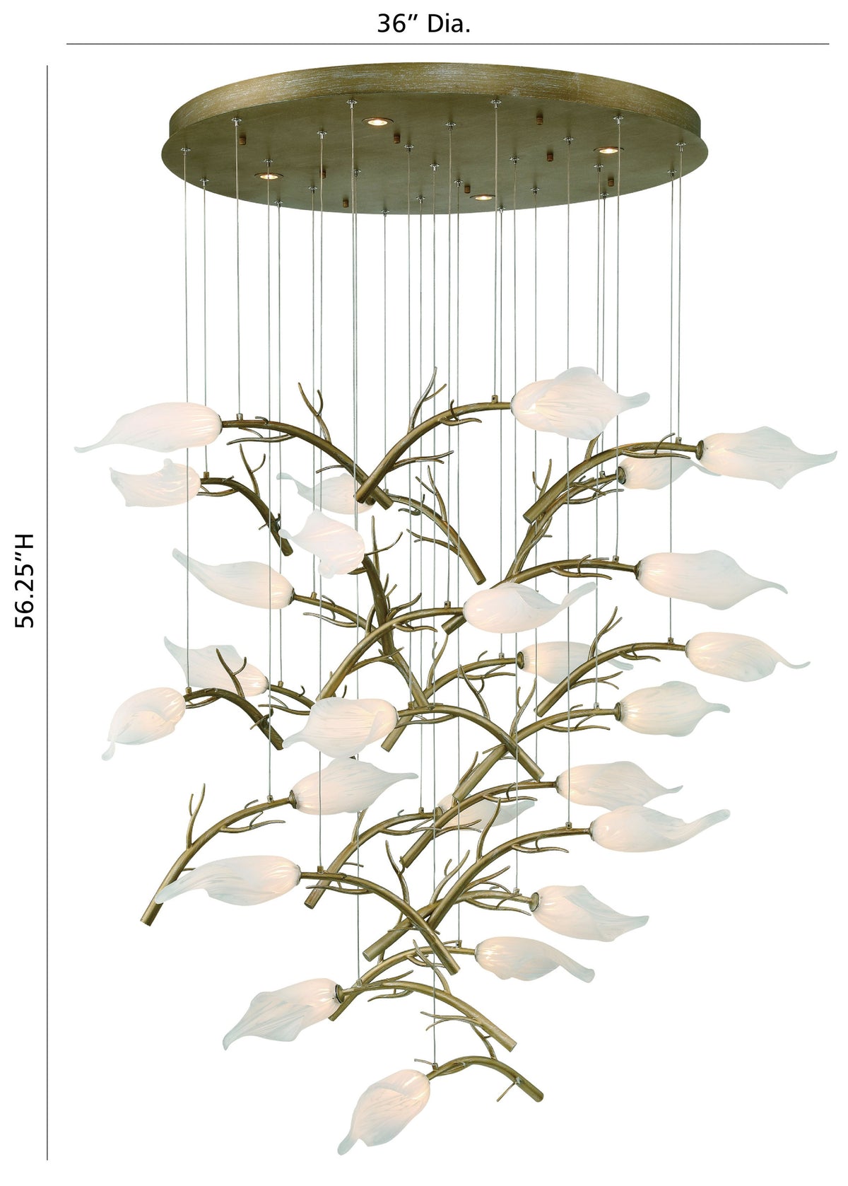 Eurofase Matera 56" 25-Light LED Chandelier, Antique Gold with White Glass, front view