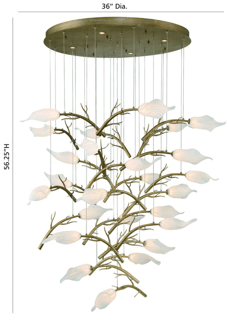 Eurofase Matera 56" 25-Light LED Chandelier, Antique Gold with White Glass, front view