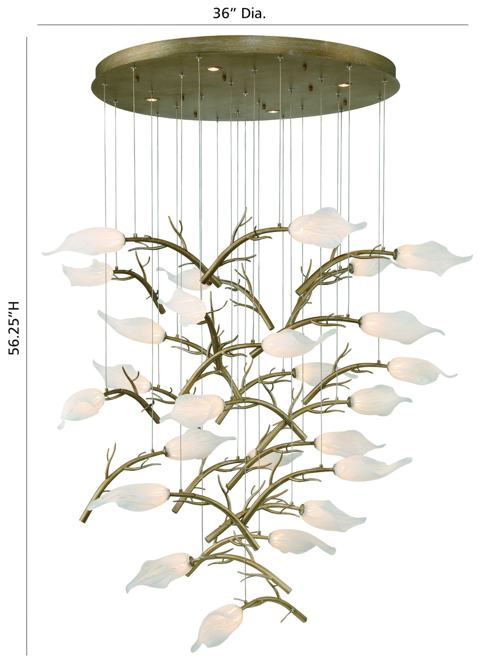 Eurofase Matera 56" 25-Light LED Chandelier, Antique Gold with White Glass, front view