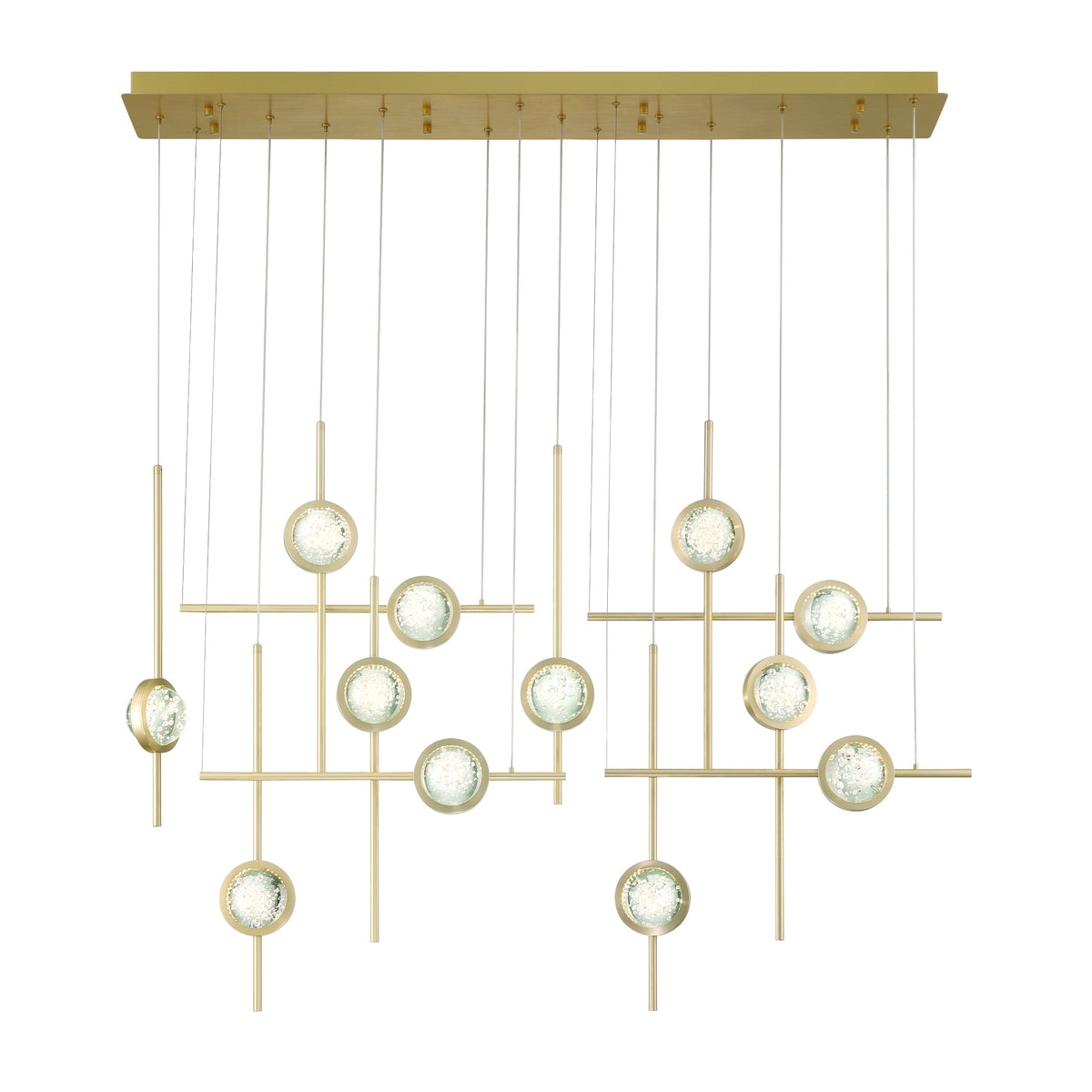 Eurofase Barletta 53" 12-Light LED Chandelier, Anodized Gold, front view