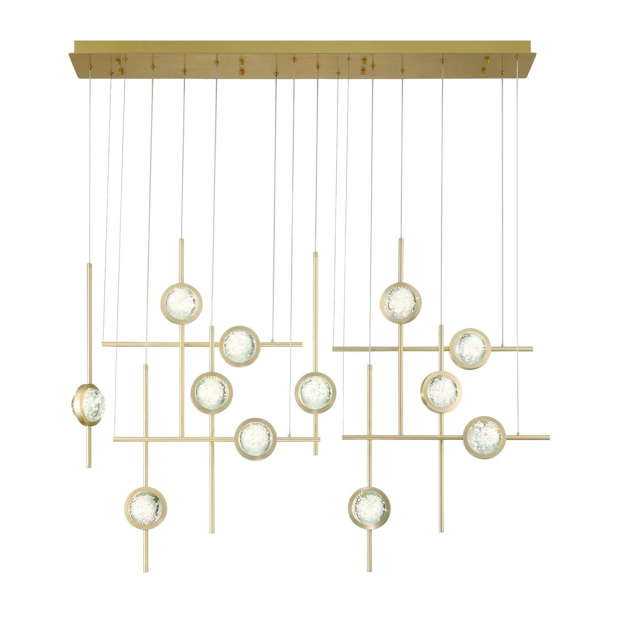 Eurofase Barletta 53" 12-Light LED Chandelier, Anodized Gold, front view